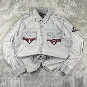 Affliction Black Premium Button Up Shirt Embroidered Western Gray Men’s XL